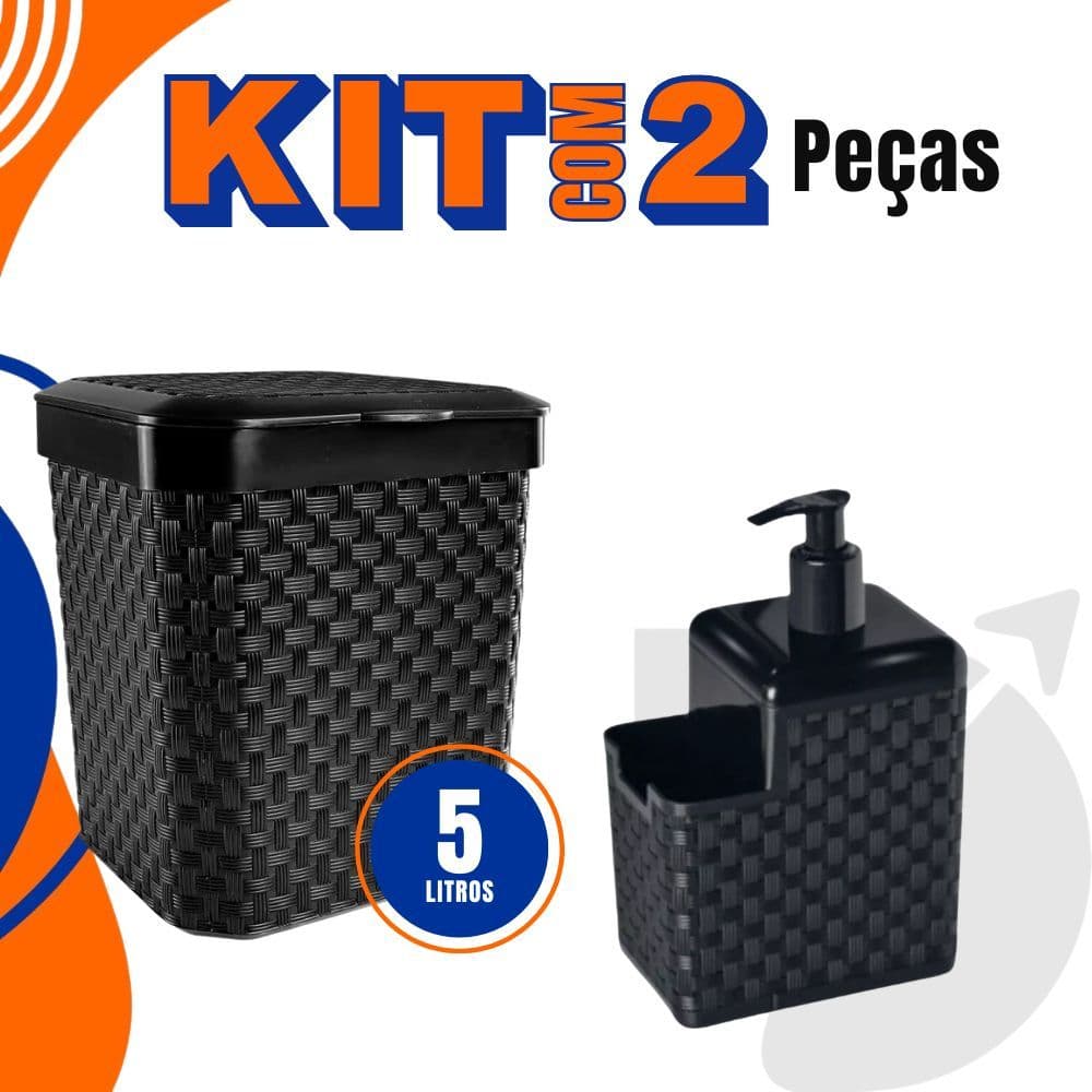 Kit Lixeira Pia 5 Litros + Porta Detergente Sabão Kit Cozinha Multiuso 2 Peças
