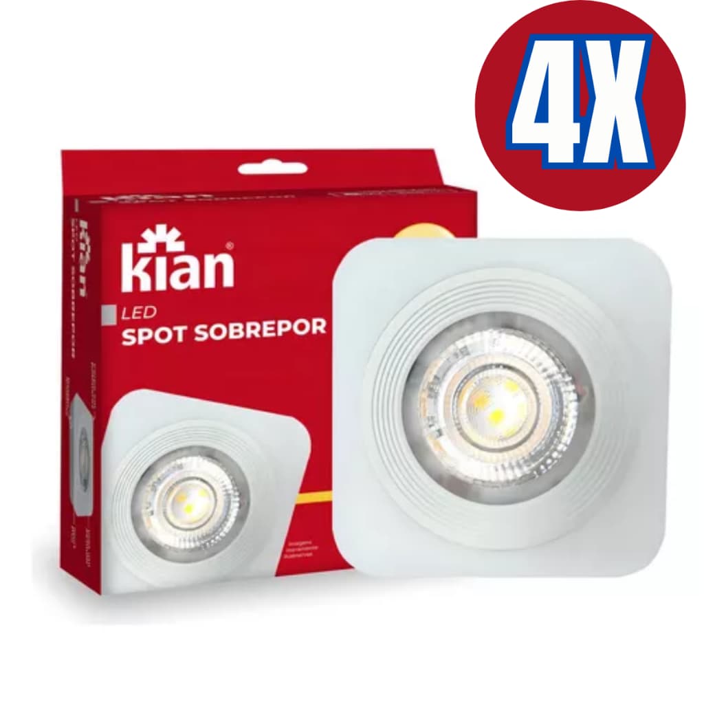 Kit 4 Spot Led Sobrepor Quad Branco 5w Branco Frio e Quente