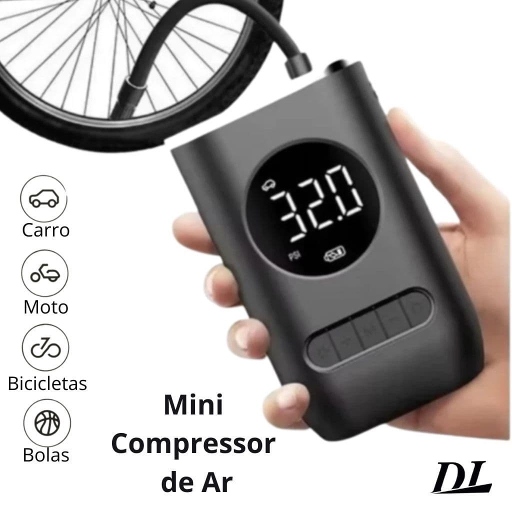 Compressor de Ar Portátil Recarregável Digital USB Calibrador
