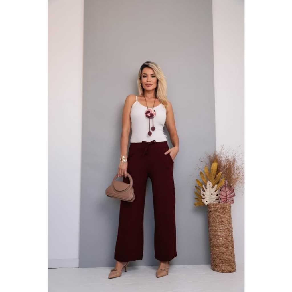 Calça Pantalona de Malha Feminina