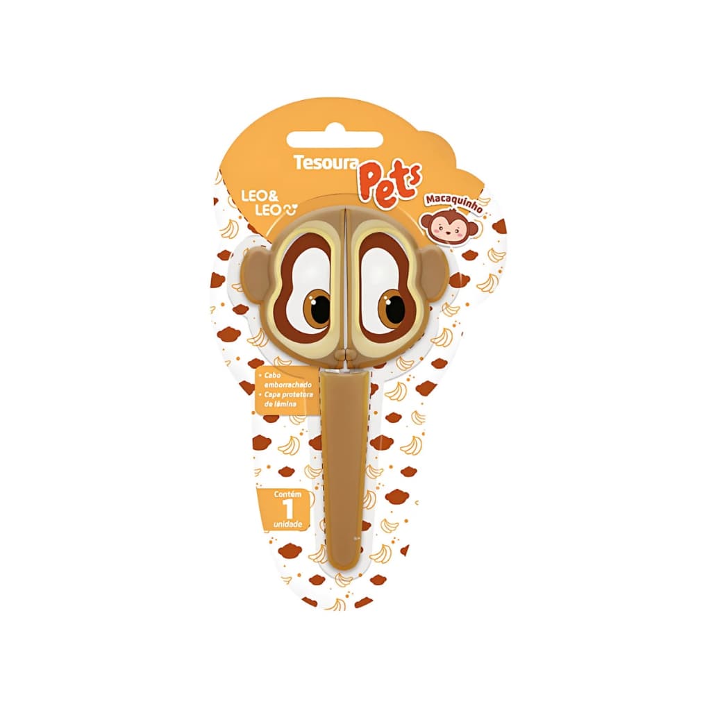 Tesoura Escolar Infantil Pets- Leo & Leo sem ponta aço inoxidável
