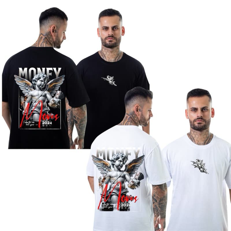 Camiseta Camisa Oversized Algodão Premium Streetwear Academia Treino Gym Masculino Unissex Estampado Anjo Camisetão