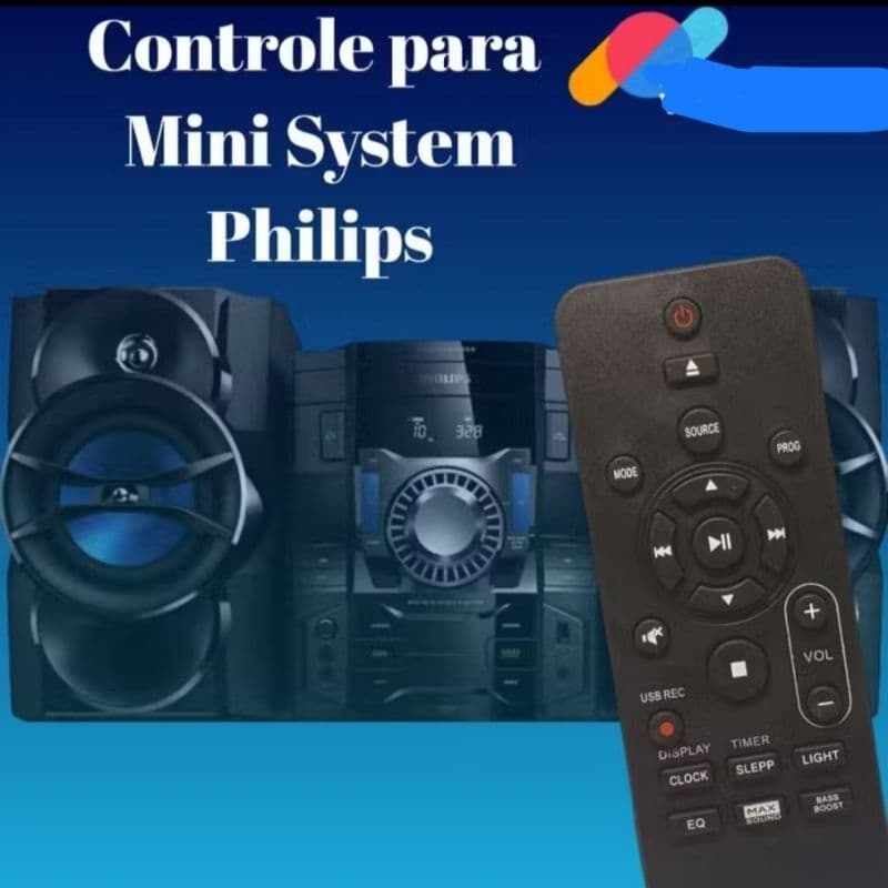Controle Remoto Para Som Philips Mini Hi-fi System Fx50x Usb 9082/7902 - Substituto Compatível