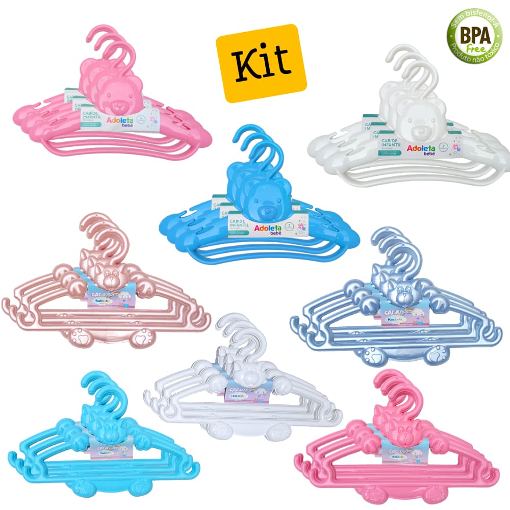 Cabide Infantil Urso Kit Gatinho Plástico Bebê Decoração Criança Enxoval Menino Menina