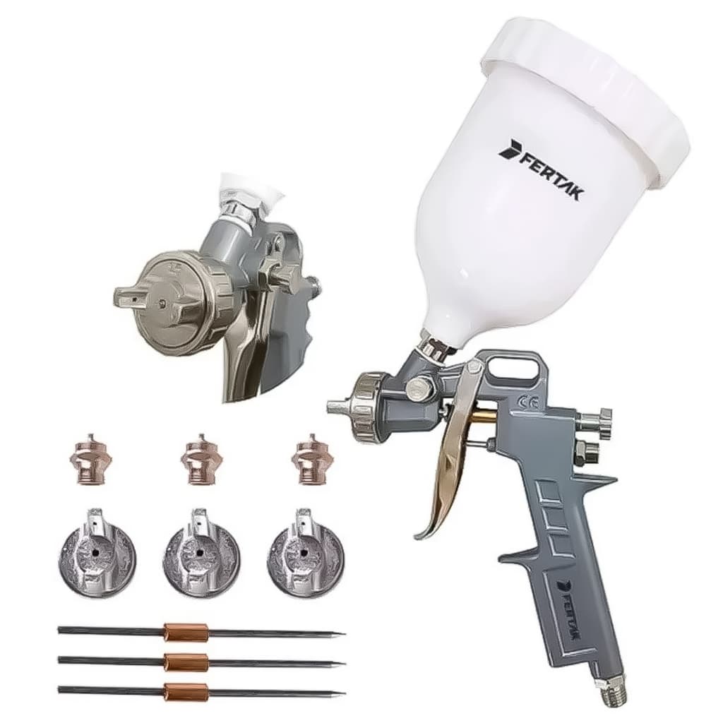 Pistola Pintura Gravidade Tanque Alto 600ml + Bicos + Kit Reparo Para Tinta Esmalte Base Água Verniz
