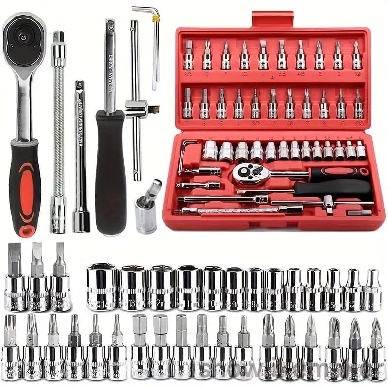 Kit De Ferramentas 40/46 Peças Jogo De Soquetes Chave Catraca Reversível Com Maleta Jogo De Ferramentas Completo Promoca