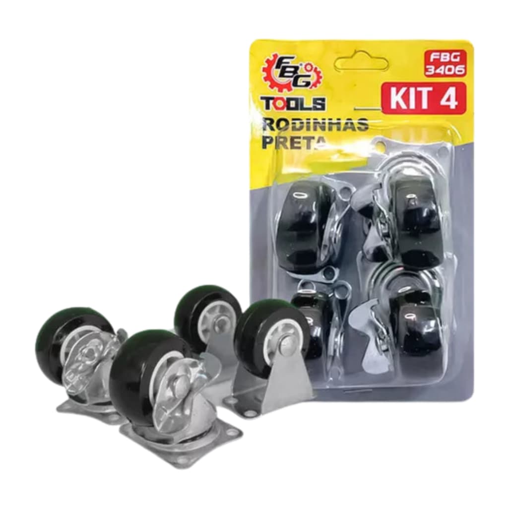Jogo de 4 Rodinha Fixa  Macia Preta Modelo FBG-3406
