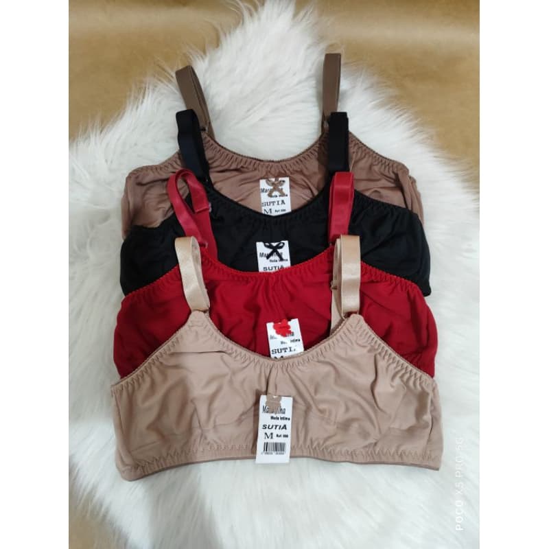 Kit com 3 Sutiã Sem Bojo Reforçado Alça Larga Sutia Senhora