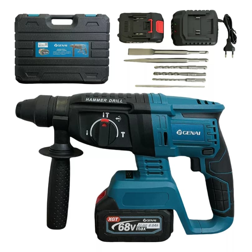 Martelo Rotativo 68V Profissional - 2 Baterias, 4300BPM, 4 Funções, Brushless