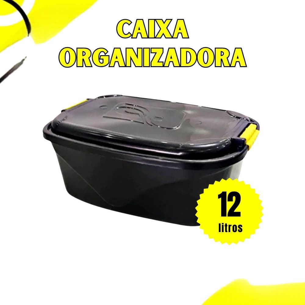 Caixa Organizadora Preta 12L C/ Tampa e Trava Cesto P/ Brinquedos e Multiuso