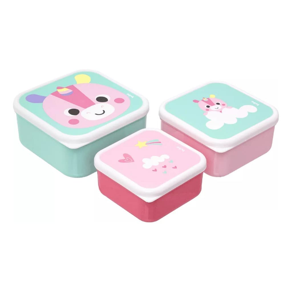 Kit 3 Potinhos Para Papinha Lanche Bebê Unicórnio Zoo - Buba