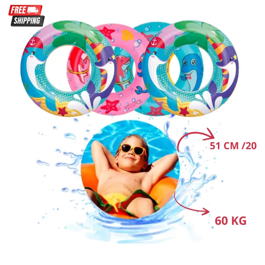 Boia Circular Infantil Inflável 51cm Redonda Estampa Sortidas Praia Piscina Verão Crianças