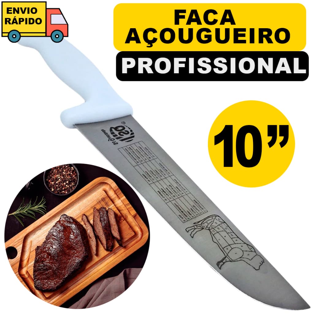 Faca Açougueiro De 10'' E 8'' Polegadas Em Aço Inox Cabo Branco De Cozinha Faca Para Cortar Carnes