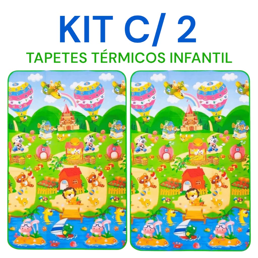 KIT C/ 2 Tapete Termico Infantil Bebe Estampas Atividades Educativo Tapetinho Lavável