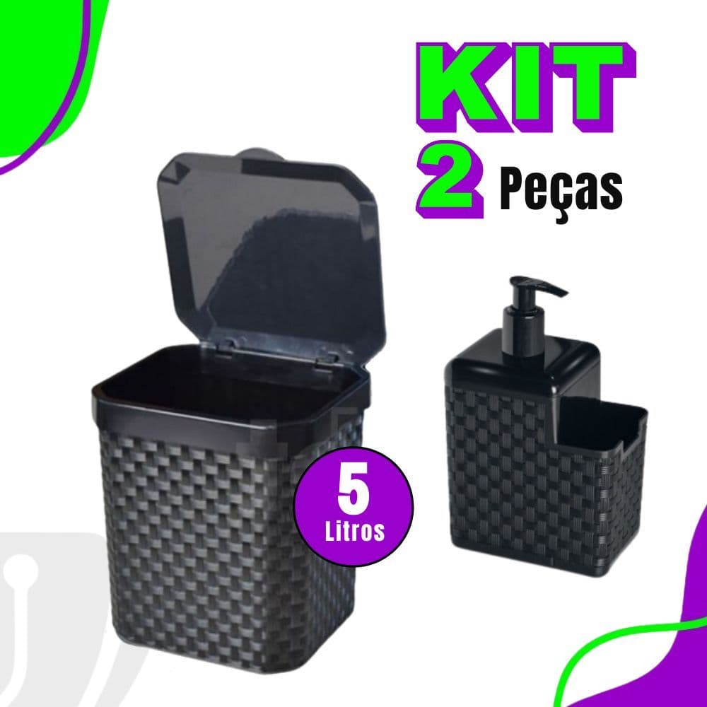 Kit Lixeira Pia 5 Litros + Porta Detergente Sabão Kit Cozinha Multiuso 2 Peças