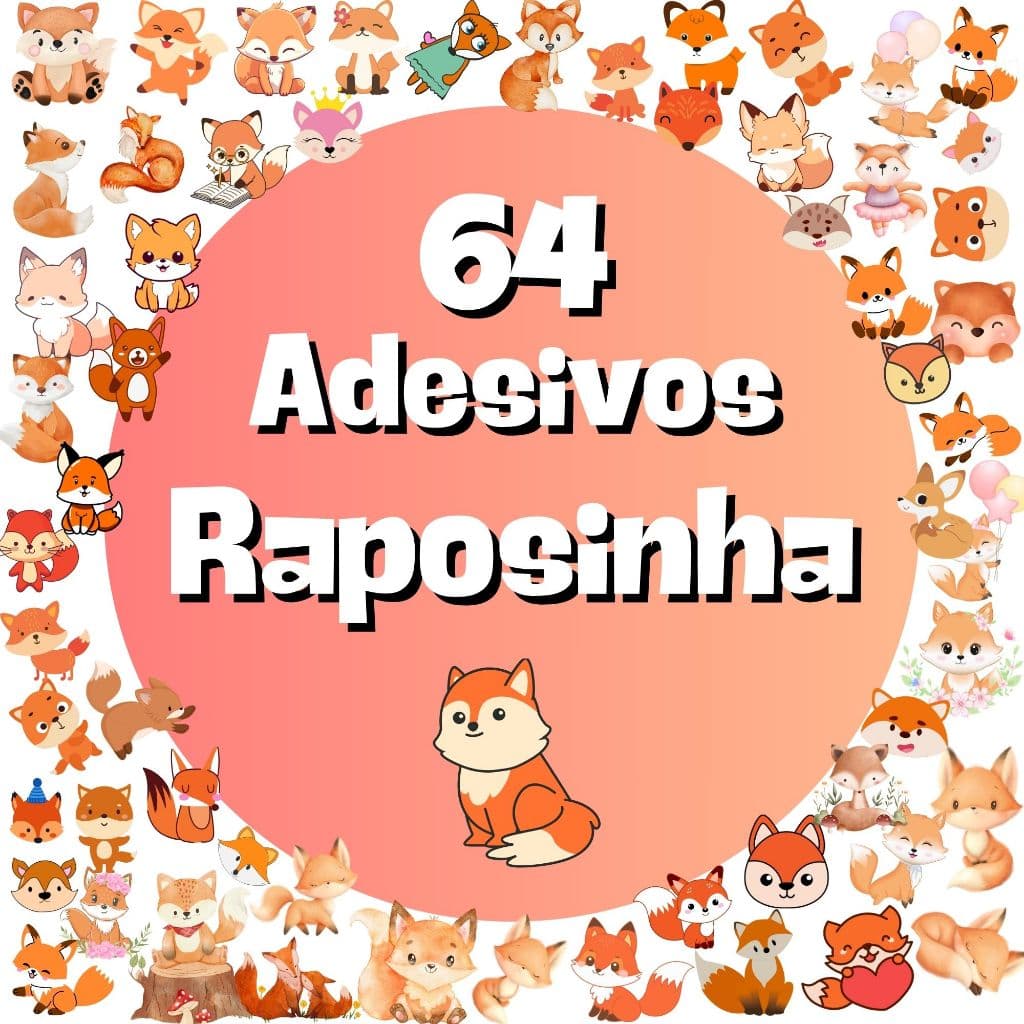 Kit 64 adesivos Raposa Raposinhas para caderno, planner, agenda, lembrancinha, copos, a prova d'água