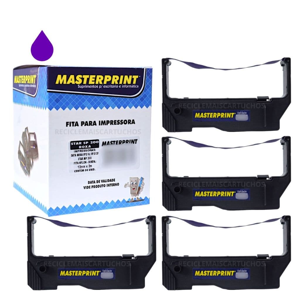 4 Fita Nylon Star Sp200 ROXA 1 Caixa Sp 200 Data Mega Sp216 212 Star Mp200 Diebold Masterprint