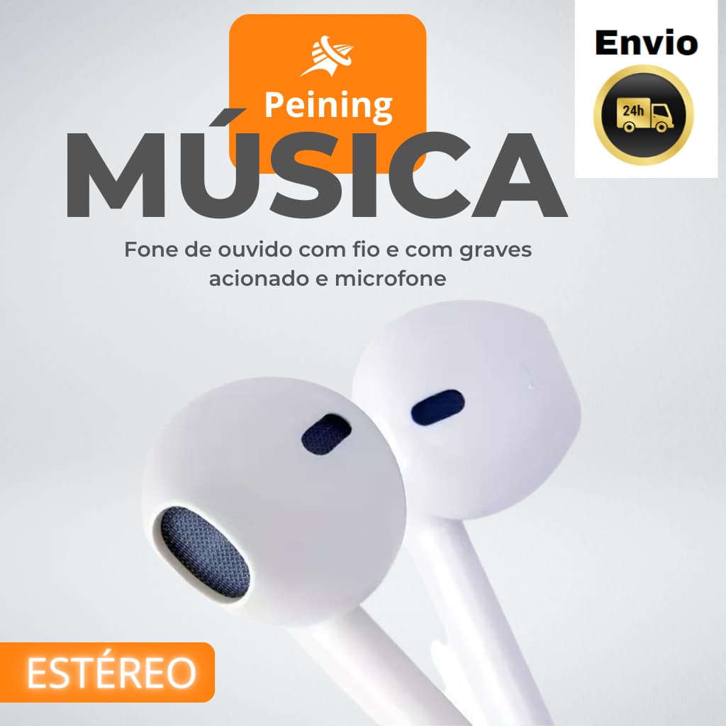 FONE DE OUVIDO COM FIO C/MICROFONE ACRÍLICO PEI-EP313 EP-313