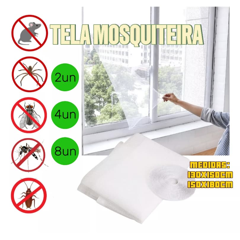 Tela Mosquiteira Janela Anti-inseto Mosquito 1 a 3 unidades 130x150 e 150x180