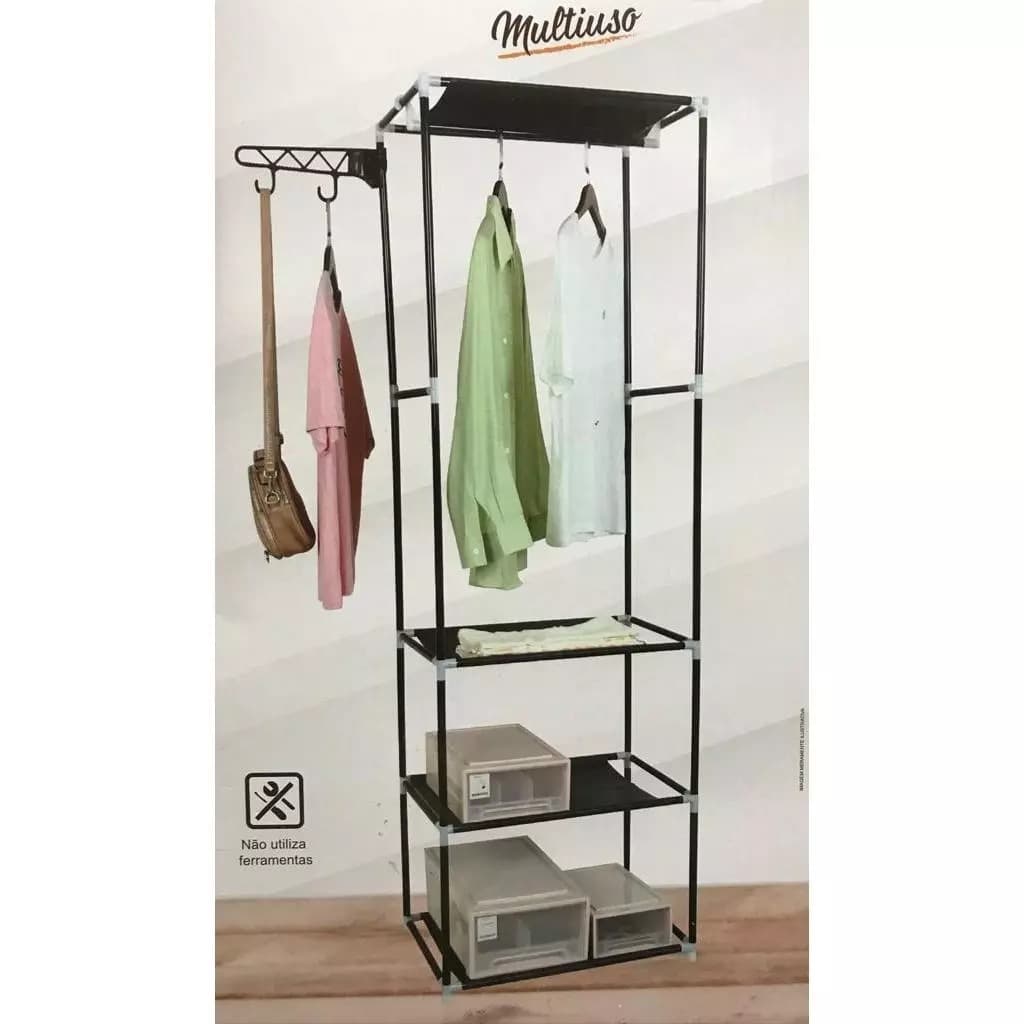 Cabideiro De Roupas Sapateira Prateleiras Multiuso Closet Arara De Chão Organizador Camisa Roupa