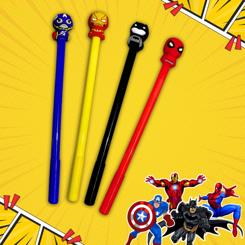 Canetas de Gel Heróis - Homem de ferro | Capitão América | Homem-Aranha | Batman | Papelaria Kawaii