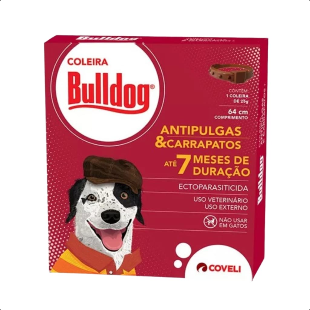 Coleira Bulldog Antipulgas E Carrapatos 25G Coveli Para Cães Cachorro Pet