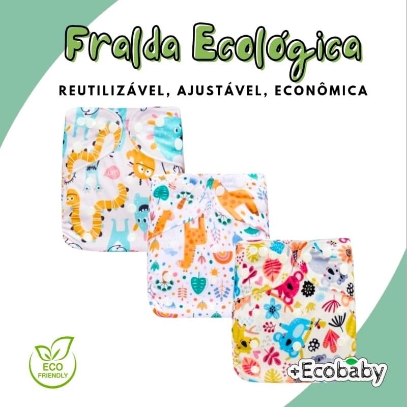 Fralda Ecológica Reutilizável para Bebê de Pano Ajustável Sustentável Econômica