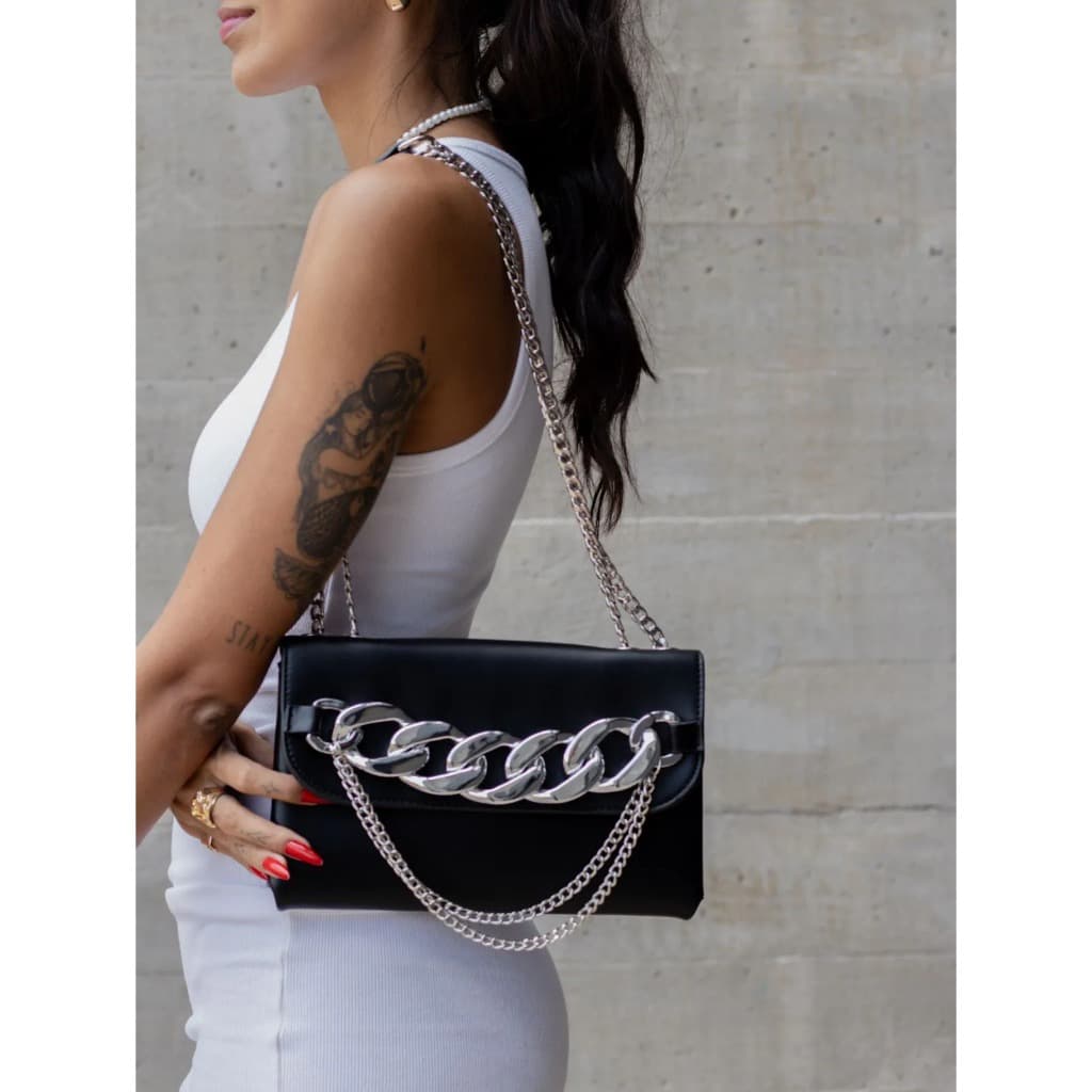 Bolsa Estilosa Feminina Corrente Transversal Couro Sintético