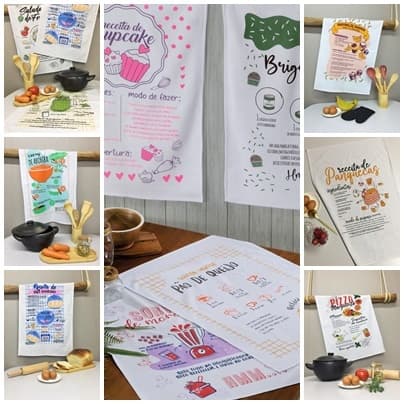 Pano de Prato Copa Sacaria Lomaer Kazzavip Receitas 50x70cm Kit 06 Unidades