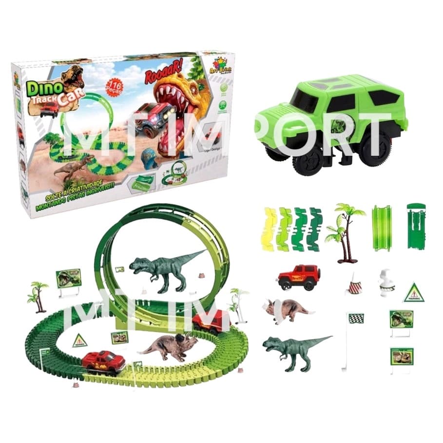 Pista Dino Track Car com Looping 116 Pecas Art Brink Carro Dinossauros brinquedo infantil