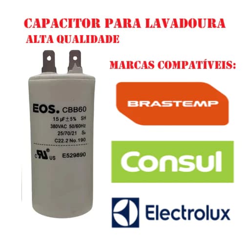 Capacitor Lavadora Brastemp Consul 15uf bivolt
