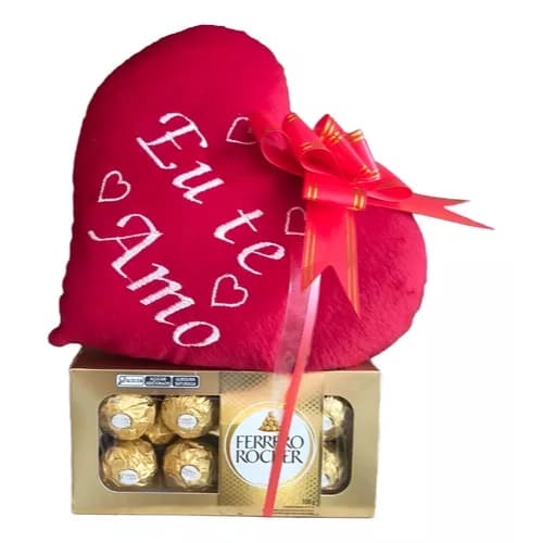 Presente Romântico Chocolate Ferrero Rocher Pelúcia Coração