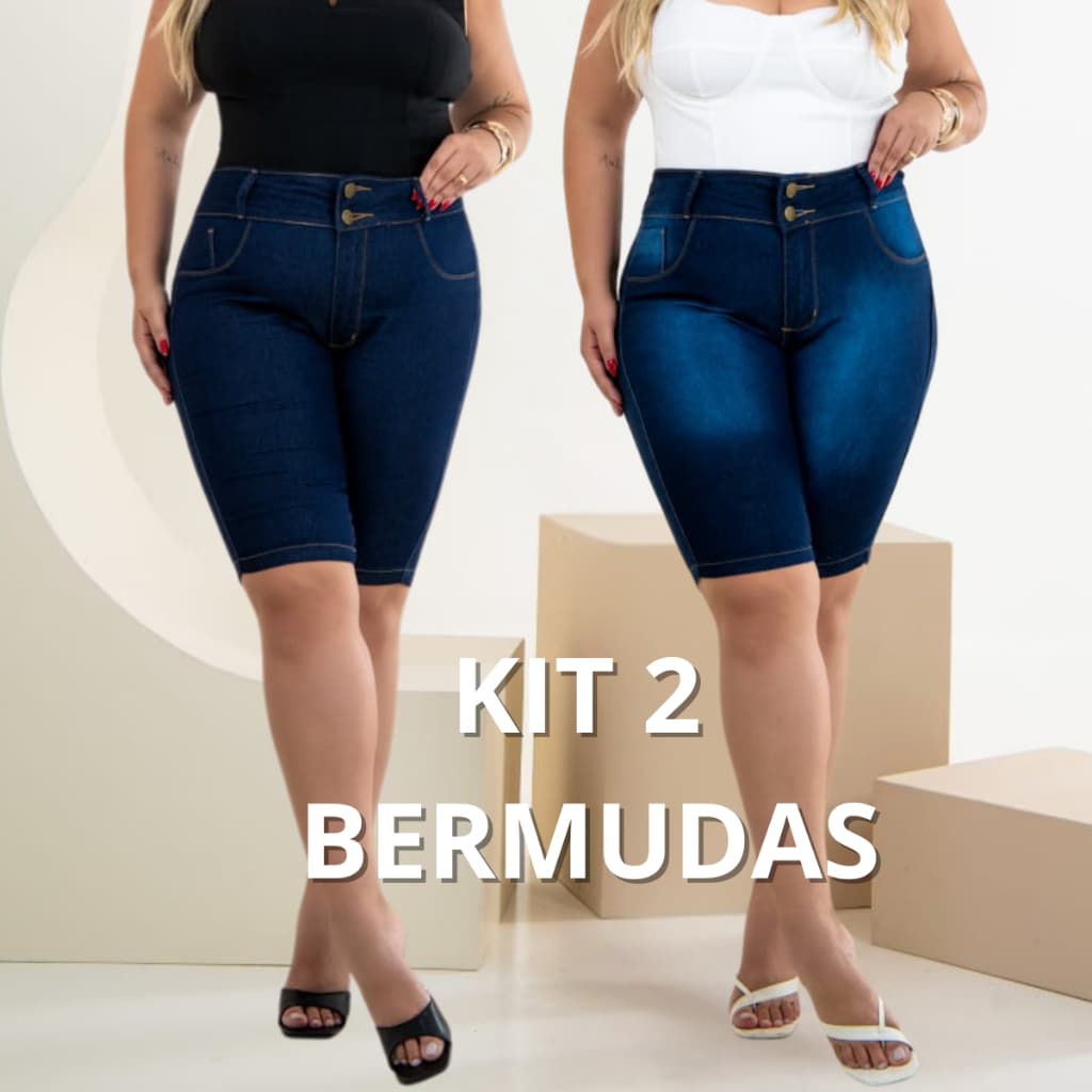 Short Jeans Bermuda Ciclista Feminino Plus Size Bermuda Meia Coxa Jeans Cintura Alta Com Lycra ate o joelho