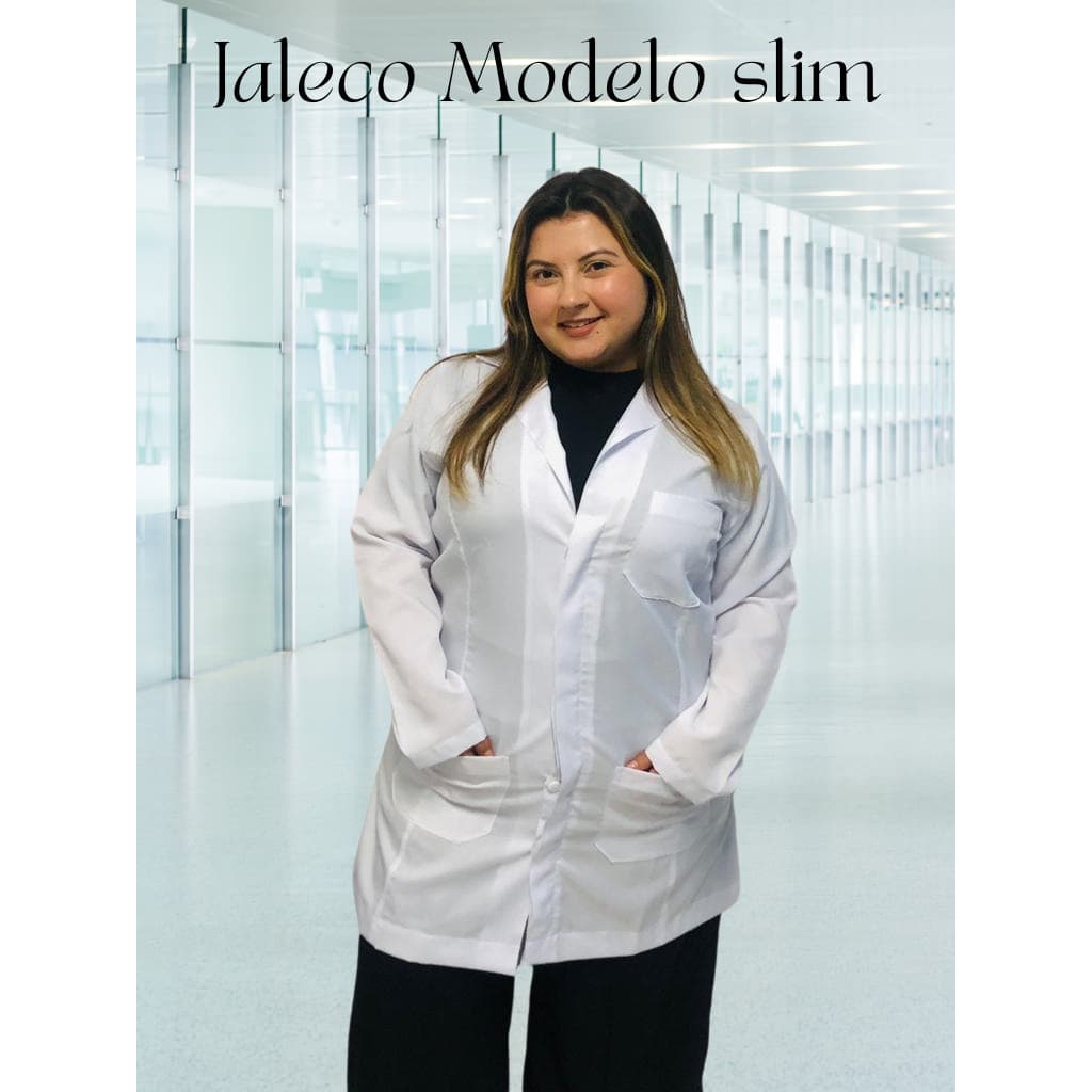 Jaleco Oxford Unissex Plus Size Manga longa Branco com bolso faca enfermegem medicina saúde