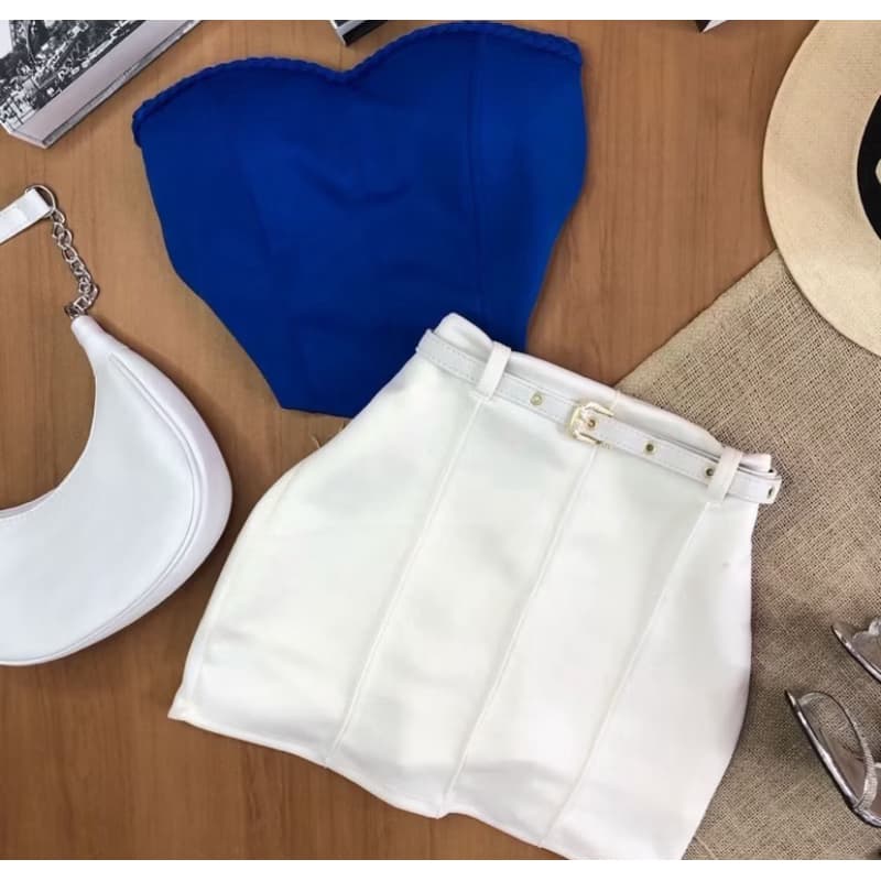 Short Saia Feminino Estiloso Neoprene Com Cinto Tendência Verão 2025 PROMOÇÃO cores candy coler