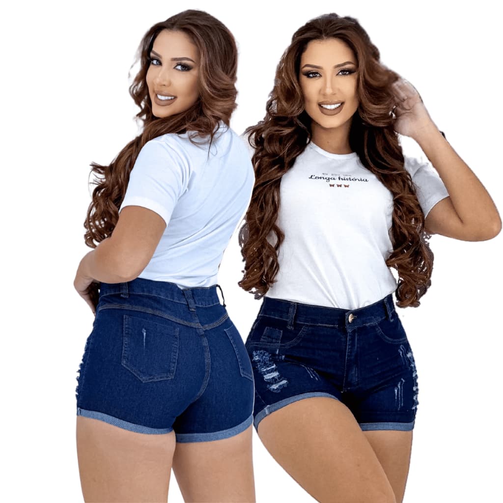 Short Jeans Feminino Destroyed Barrinha Cos Alta Cintura Bermuda Levanta Bumbum Blogueirinha