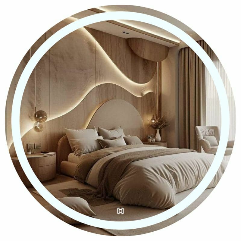 Espelho Redondo Jateado 70x70 Decorativo Sofisticado Iluminado com Led 3 tons e Botao Touch Moderno
