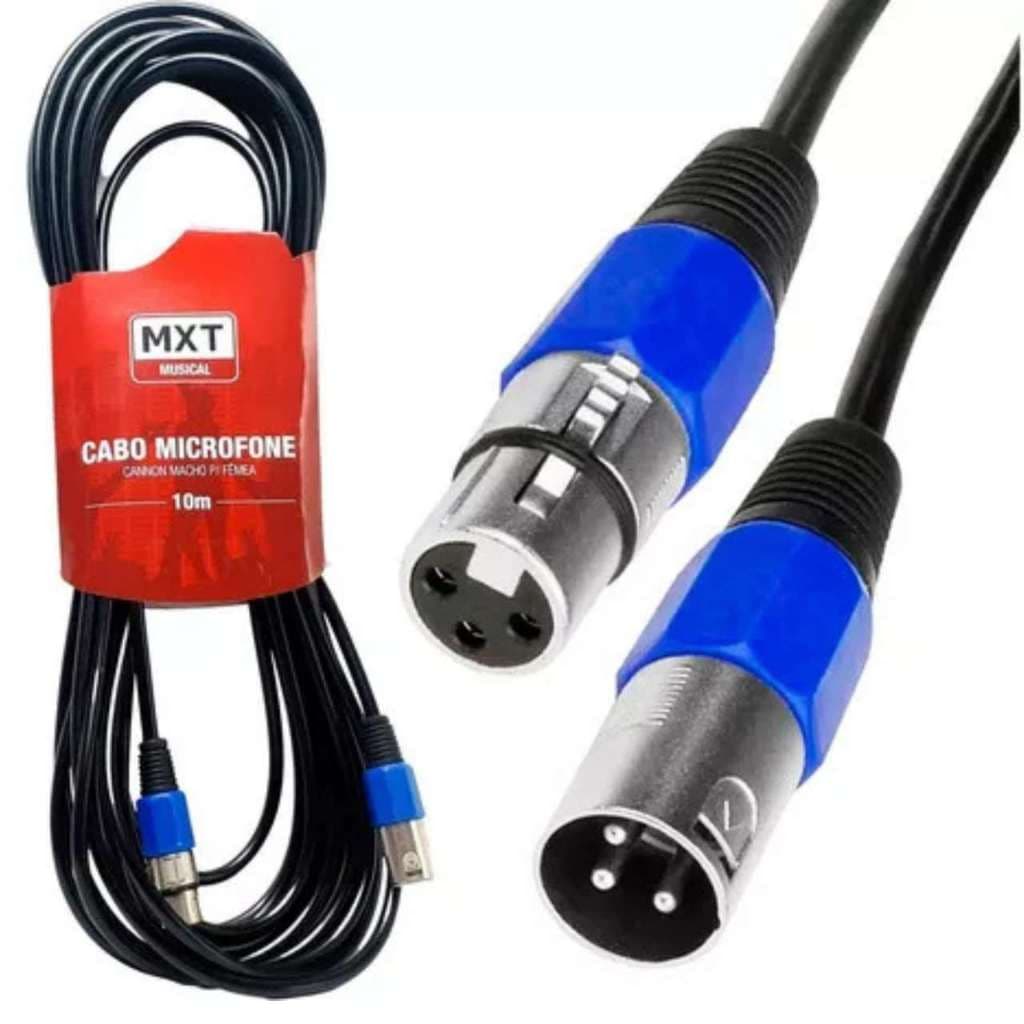 Cabo Para Microfone XLR Cannon Balanceado Macho + XLR Cannon Fêmea MXT Também Para Mesa de Som