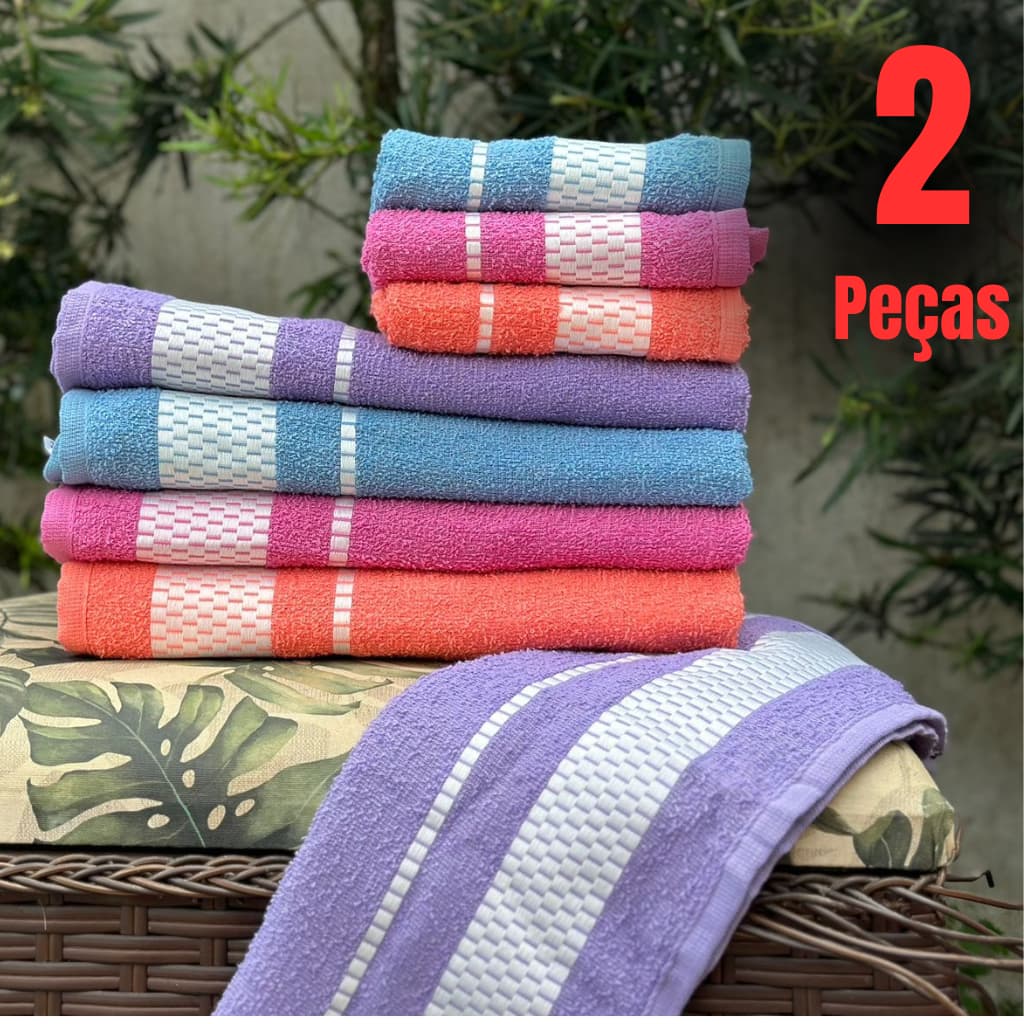 KIT 2 Toalhas - Banho e Rosto Grande Macia 100% Algodão Seca Rápido Ótima Absorção