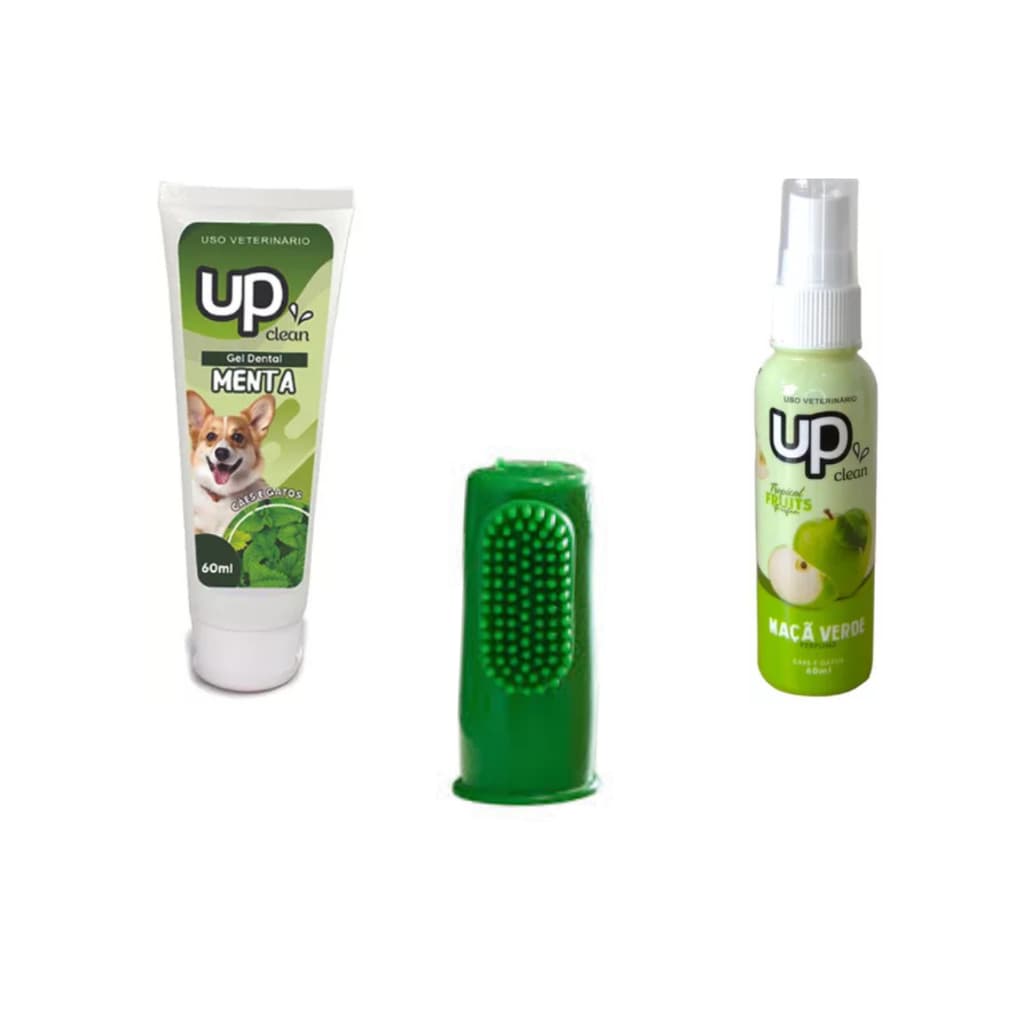 kit gel dental menta + perfume maça verde + dedeira de brinde