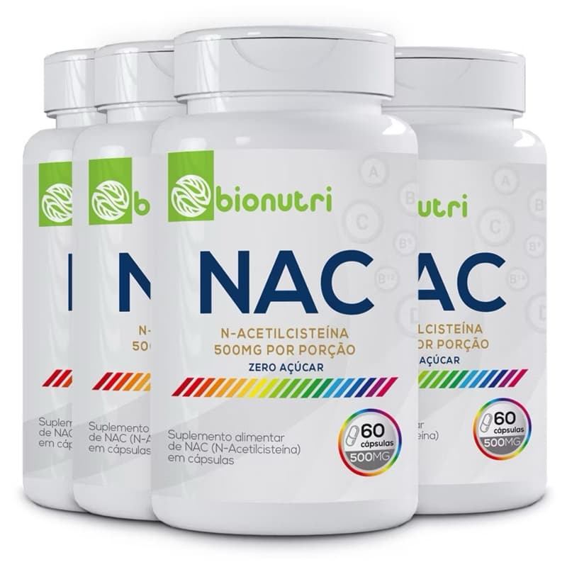 4x Nac N-Acetilcisteína - 60 cápsulas 500mg - Zero Açúcar - Bionutri
