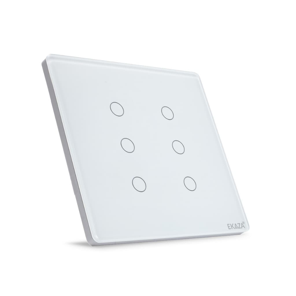 Ekaza Interruptor Inteligente Branco WiFi 4x4 vidro 2.5d 6 botão Touch Alexa Google home
