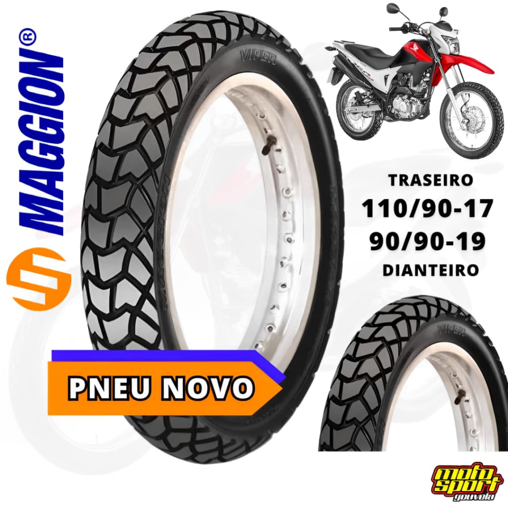 Pneu Traseiro Maggion 110/90-17 Viper Moto C/Câmara Nxr Bros 150/160 Crosser  Xre 190 Dianteiro 90/90-19 ou PAR