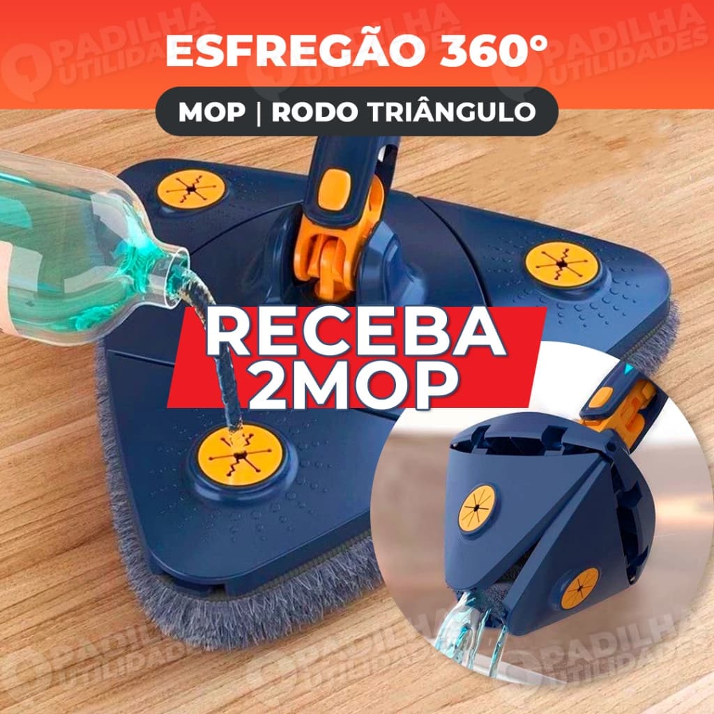 Esfregão Rodo Triangulo Mop Ajustável Giratório 360° Limpeza Banheiro Chão Janela Teto Cantos