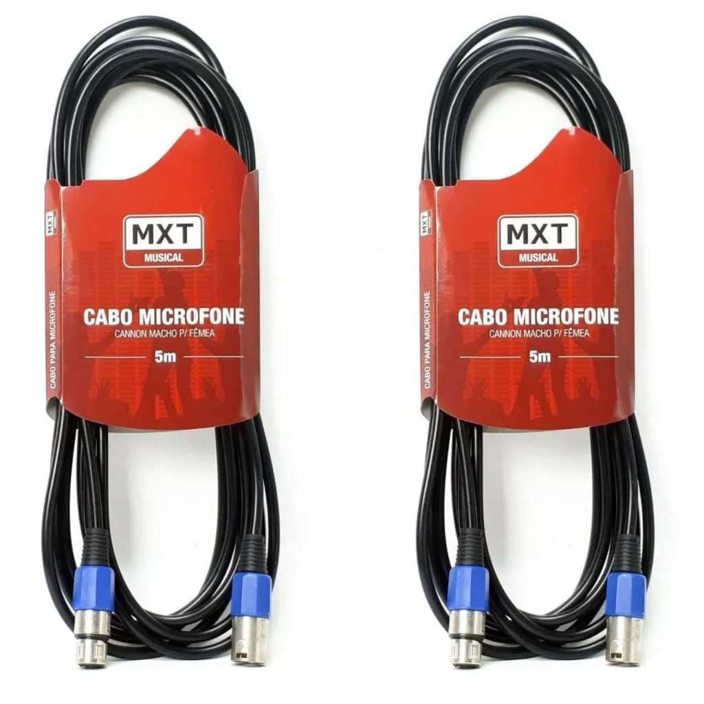KIT 2 Cabo Microfone Xlr Cannon Balanceado Macho + Femea 5m Metros Mxt