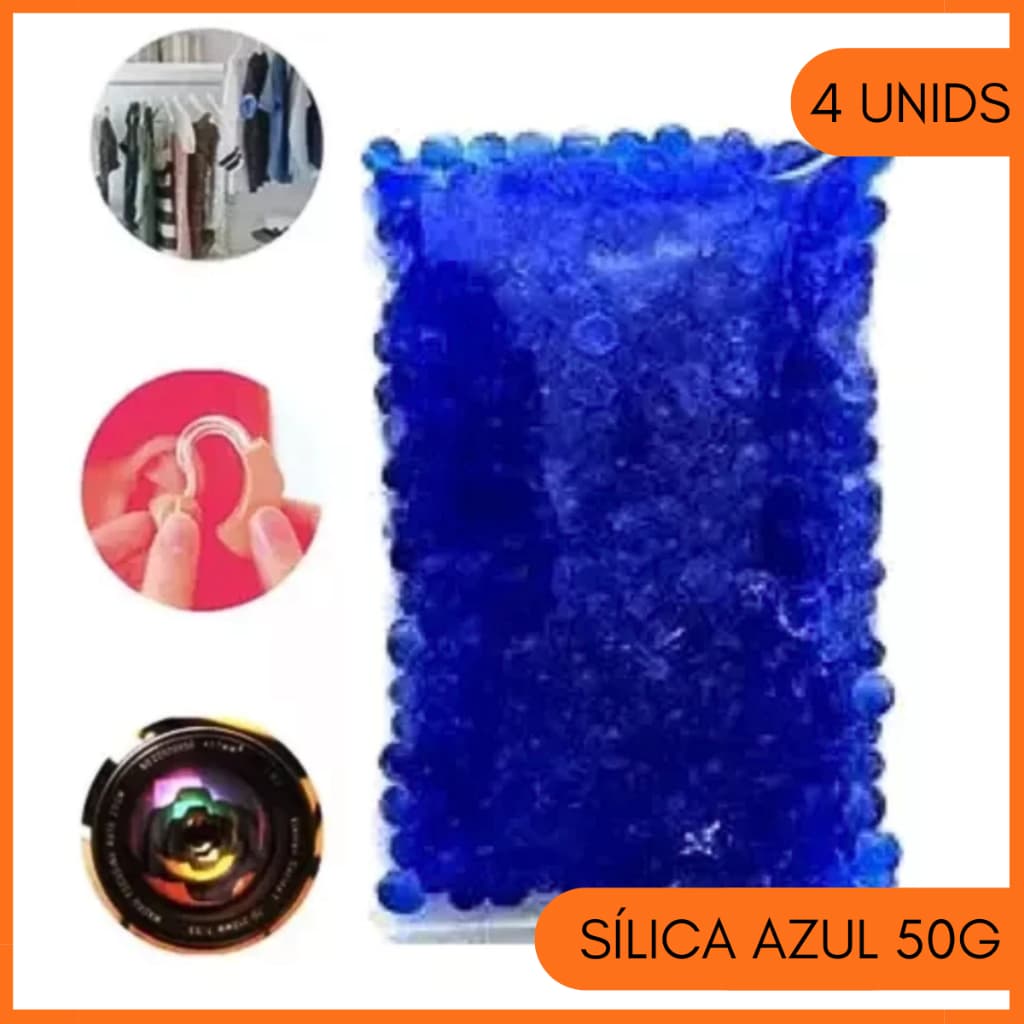 Silica Gel Azul 50g Kit 4 Sachês Desumidificador Aparelho Auditivo Cola Cílios