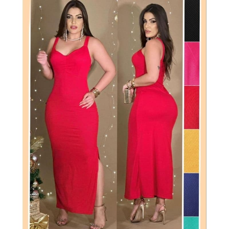Vestido feminino lindo de alça Vestido longo canelado moda feminina