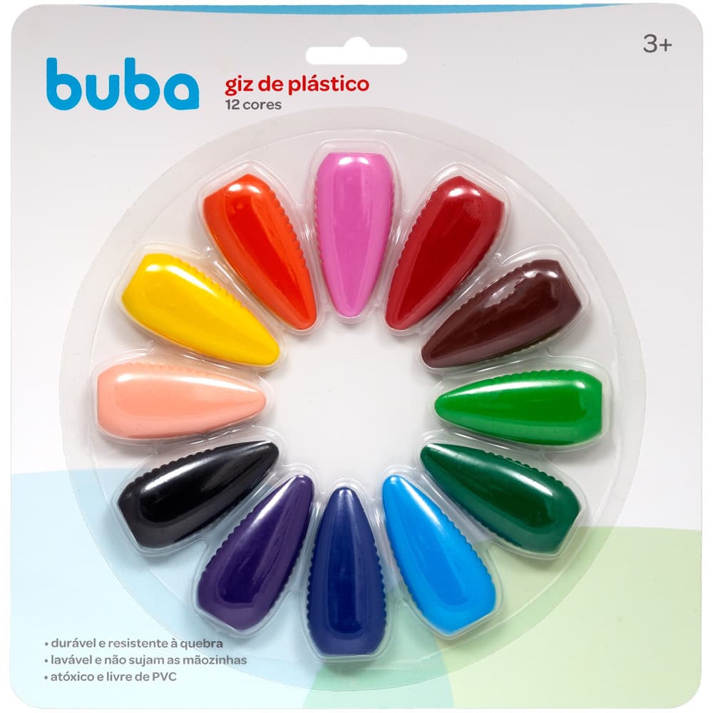 Giz De Plástico Atóxico 12 Cores Infantil Lavável Bebê Buba