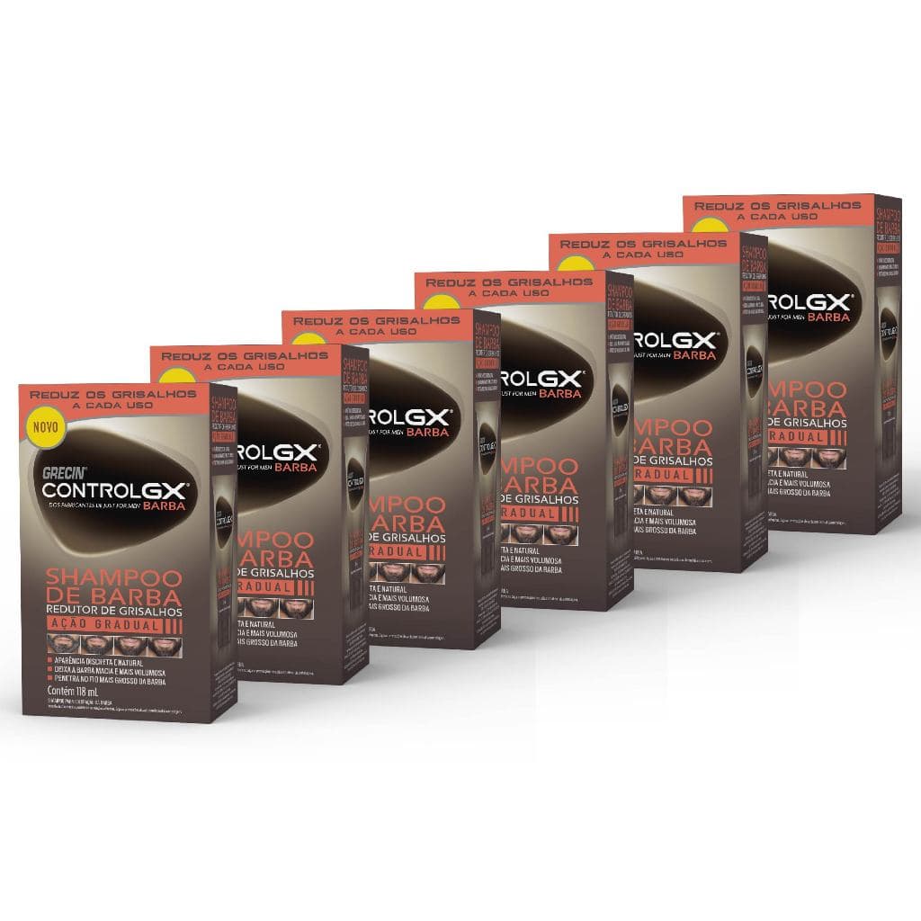 Kit 6x unidades Grecin Control Gx Shampoo De Barba e Redutor Grisalhos - Para todos os tipos de barba. Aparência jovem