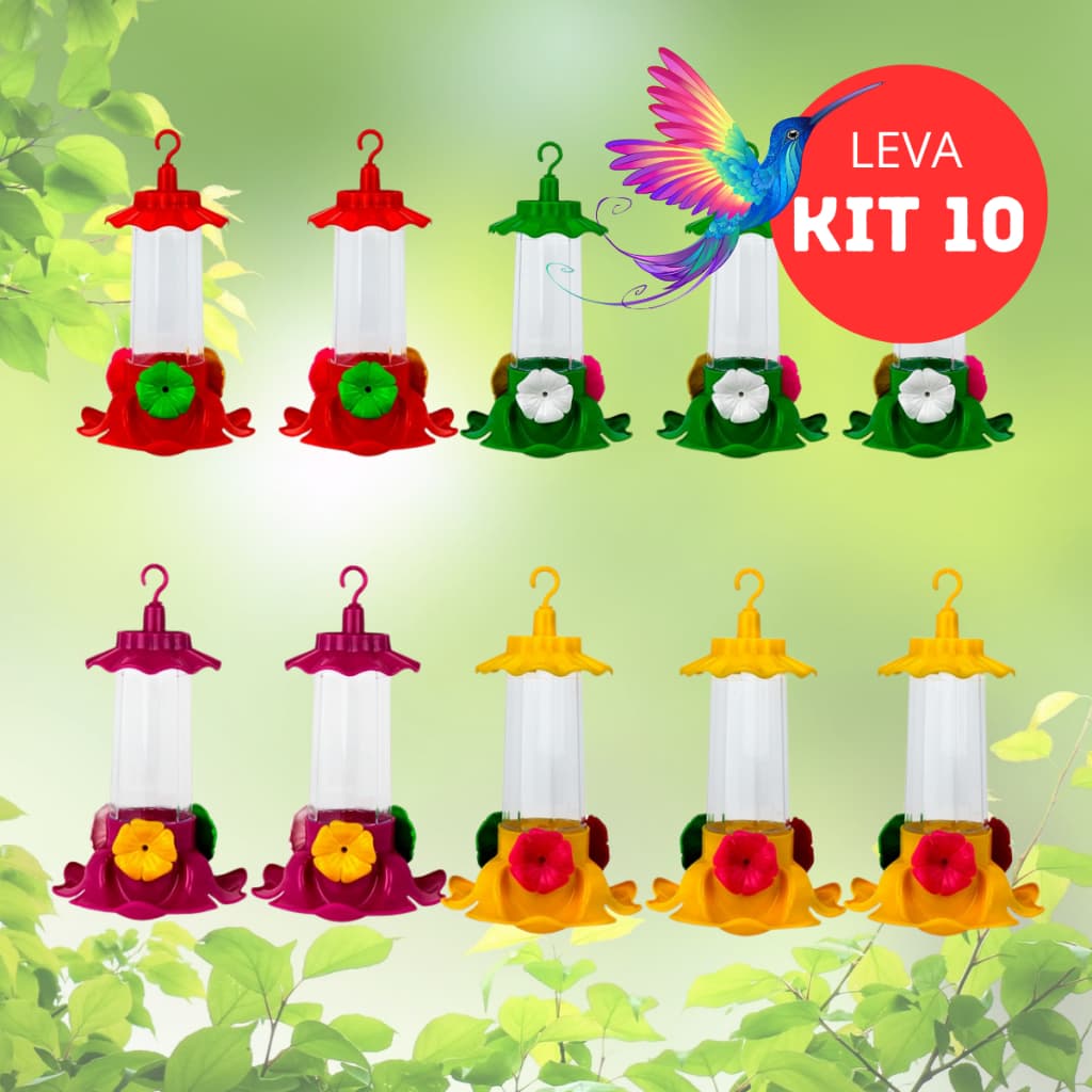 Kit 10 Bebedouros Pequeno Reservatório Para Beija flor Anti Formiga Atóxico Resistente Ao Sol 80 ml